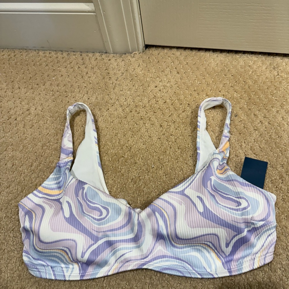 NWT Hollister purple ribbed bikini top with tie in back